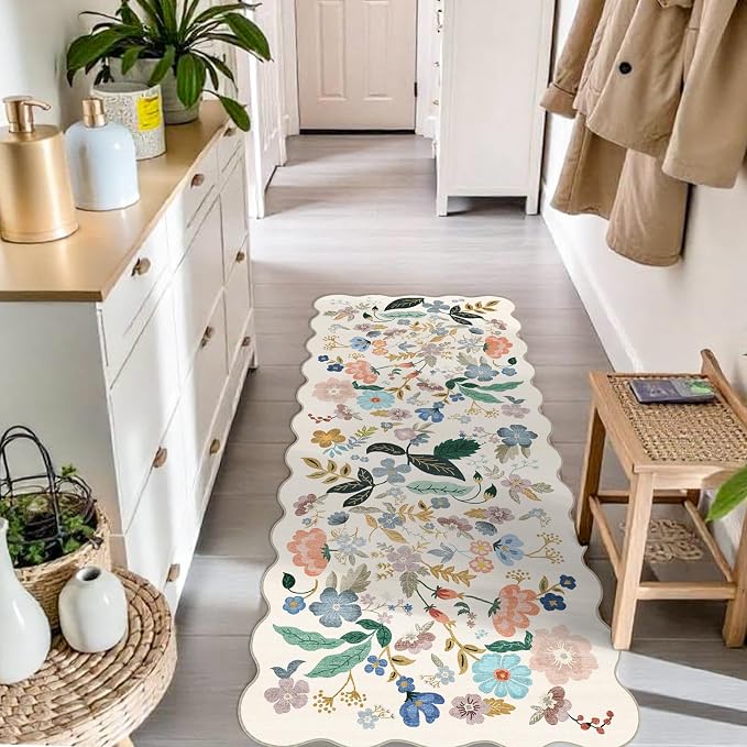 Hallway 2x5 Washable Runner Rug: Stain Resistant Floral Scalloped Rug - Image 3