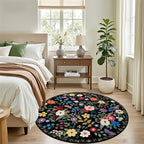 Round Area Rug for Living Room: 4 ft Floral Washable Circle Rug Soft Boho - Image 3