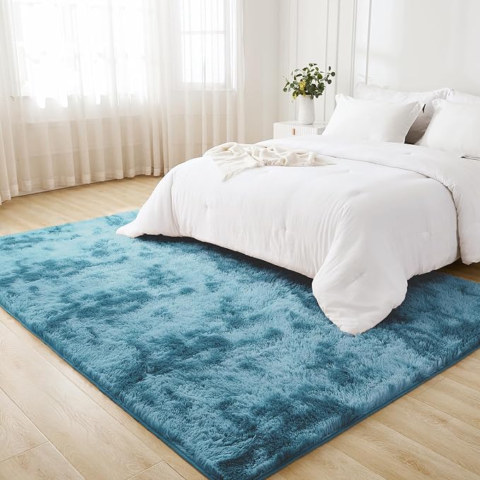 Litanika 8x10 Shag Area Rug for Living Room Bedroom, Tie-Dyed Blue High Pile - Image 3