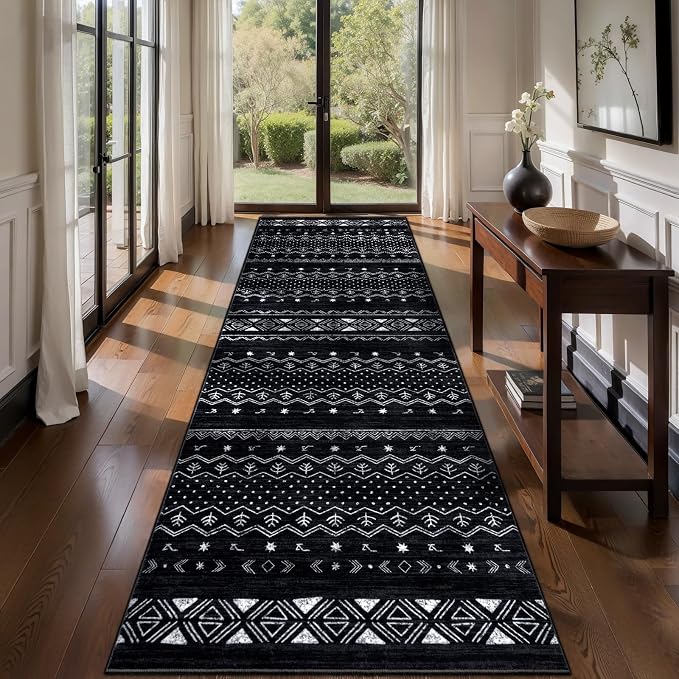 SERISSA Hallway Runner Rug, 2x10 Washable Non-Slip Black and White Runners - Image 2