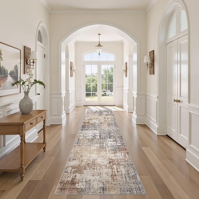 DMOYEST Washable Runner Rug for Hallway: 2.6x10 Neutral Modern Abstract Low by DMOYEST