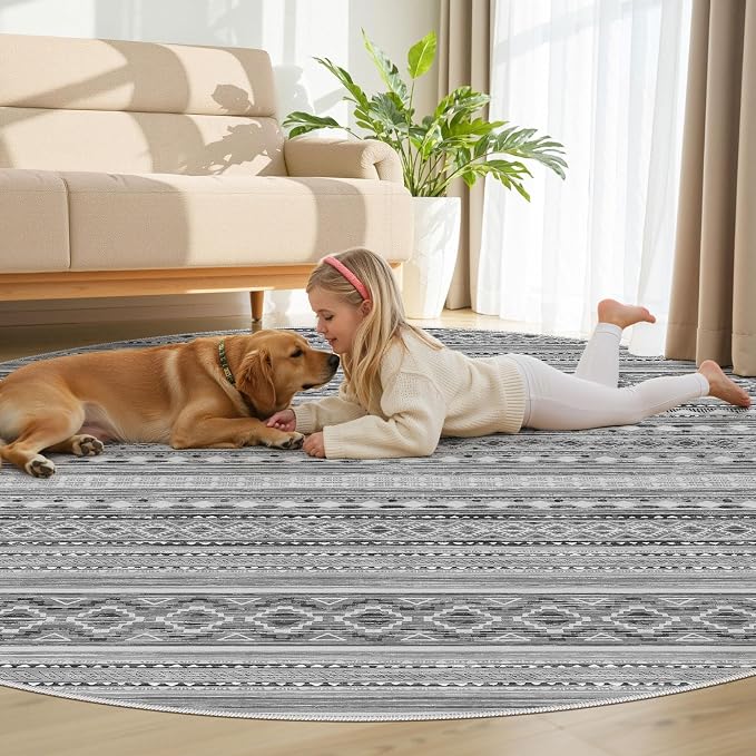 cotiled 8x8 Round Area Rugs Living Room Rug: Washable Boho Rugs - Image 7