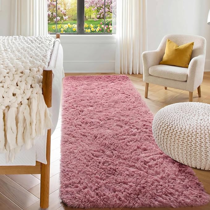ONASAR Blush Runner Rugs for Bedroom Living Room, Fluffy 2x6 Bedside Hallway by ONASAR