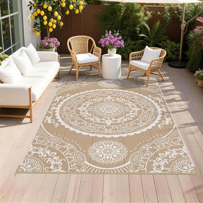 Pauwer Waterproof Outdoor Rug 5x8, Reversible Plastic Straw Patio Camping Rug by Pauwer