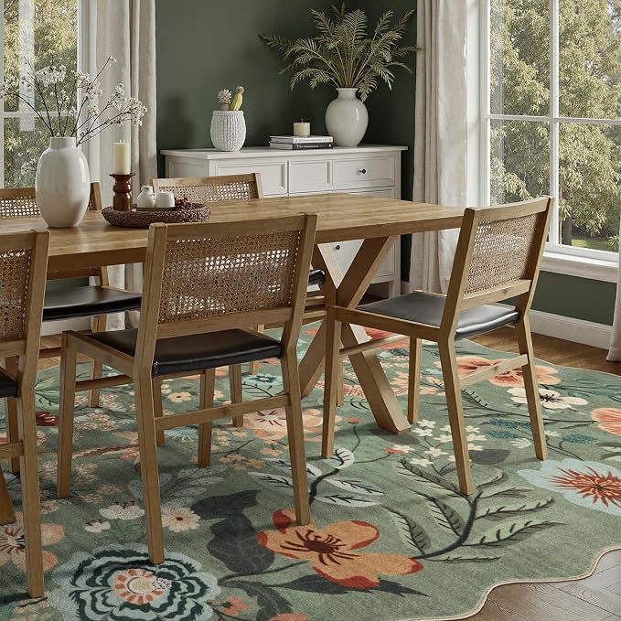 DCX Vintage Floral Rug 8x10, Washable Sage Green Rug - Image 4
