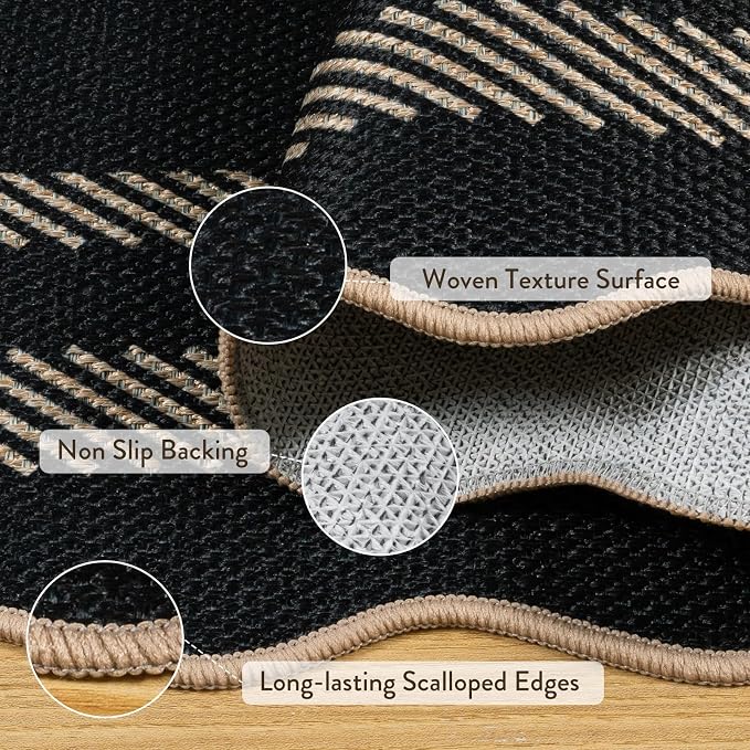 LIVEBOX Scalloped Easy Jute Kitchen Runner Rug, 2x6 Hallway Runner Black Rugs - Image 4