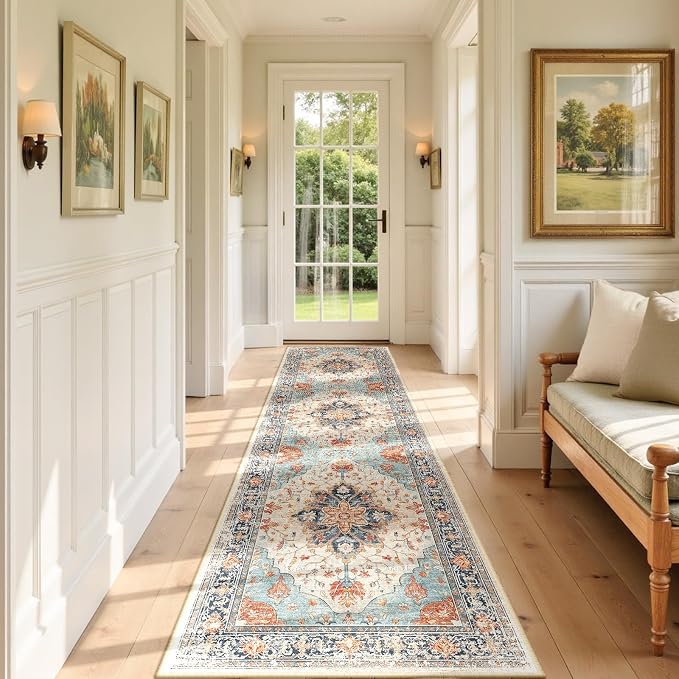 RELEANY Area Rugs Runner 3'x9' Washable Non-Slip, Floral Vintage Distress - Image 2