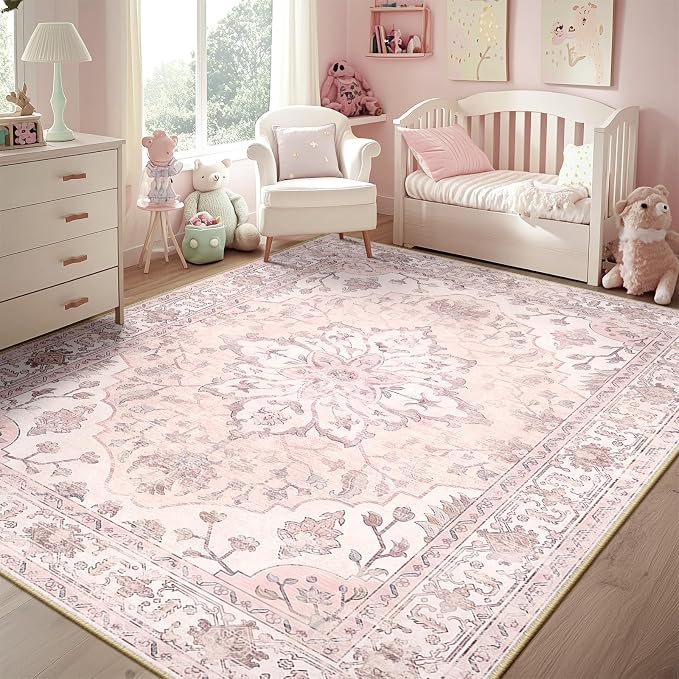 RELEANY Area Rugs 5'x8' Washable Non-Slip, Floral Vintage Distress Medallion - Image 7