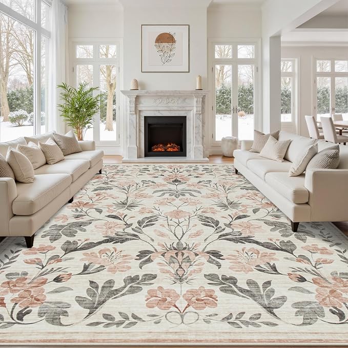 10x14 Area Rugs Washable Rug: Large Boho Living Room Rug Soft Non-Slip Low Pile by Yidanamy