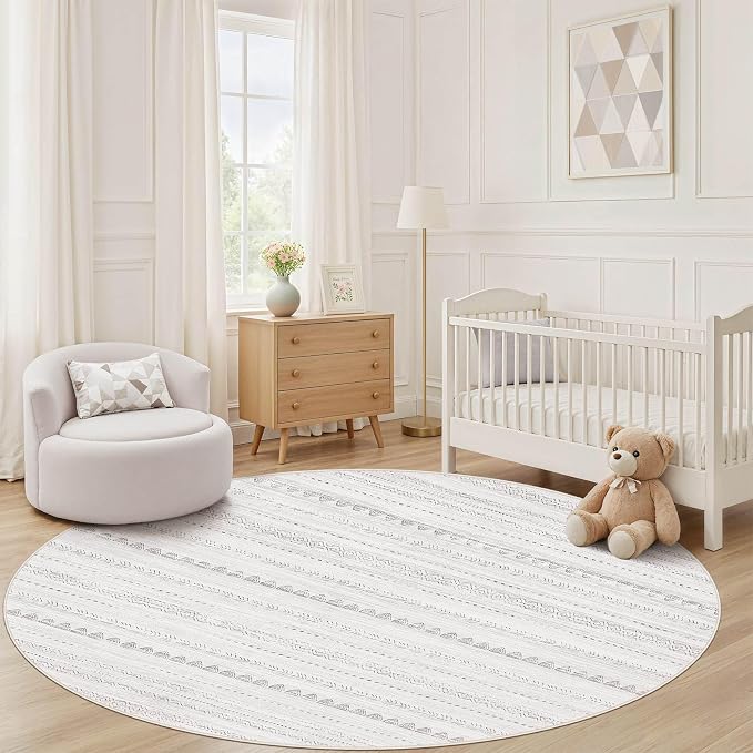 Nakagishi Round Rug Boho Area Rugs: 8x8 Washable Large Circle Neutral Soft - Image 6