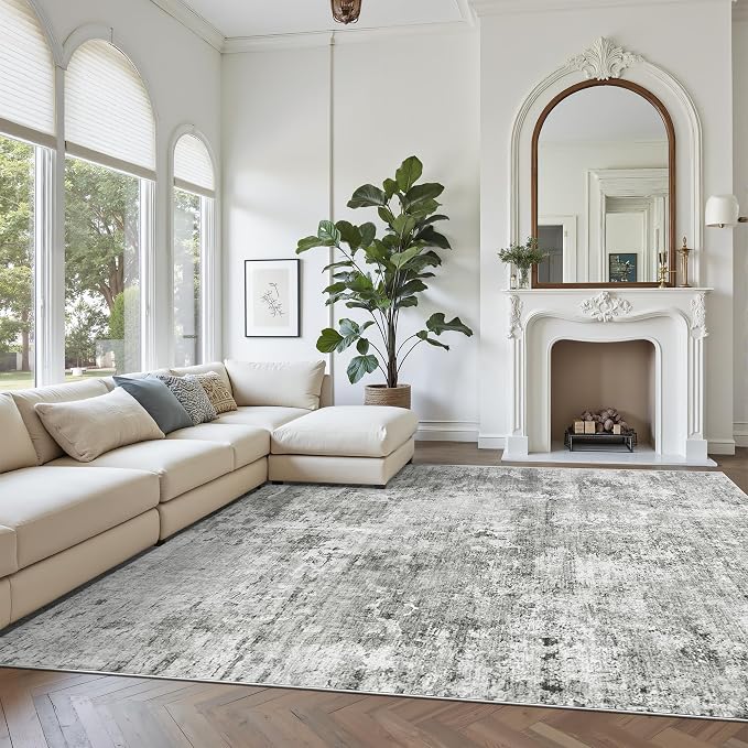Soalmost Abstract Rug 8x10 Large Living Room Rugs Neutral Modern Washable Area - Image 2