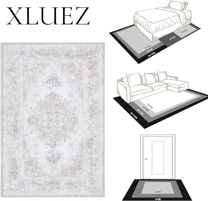 XLUEZ Area Rug 10x14 Living Room Rug, Machine Washable Vintage Distressed - Image 8
