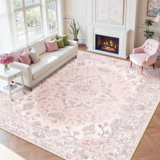 RELEANY Area Rugs Large 9'x12' Washable Non-Slip, Floral Vintage Distress - Image 2