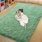 qulint Bedroom Area Rug 4x6, Fluffy Soft Shag Sage Green Rugs by QULINT