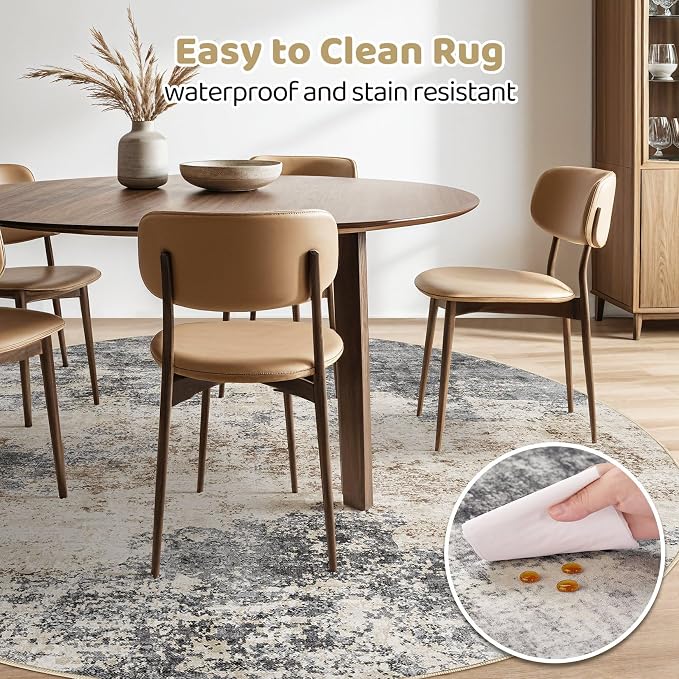 Round Rug Living Room Rugs: 10x10 Washable Circle Large Abstract Modern Soft - Image 4