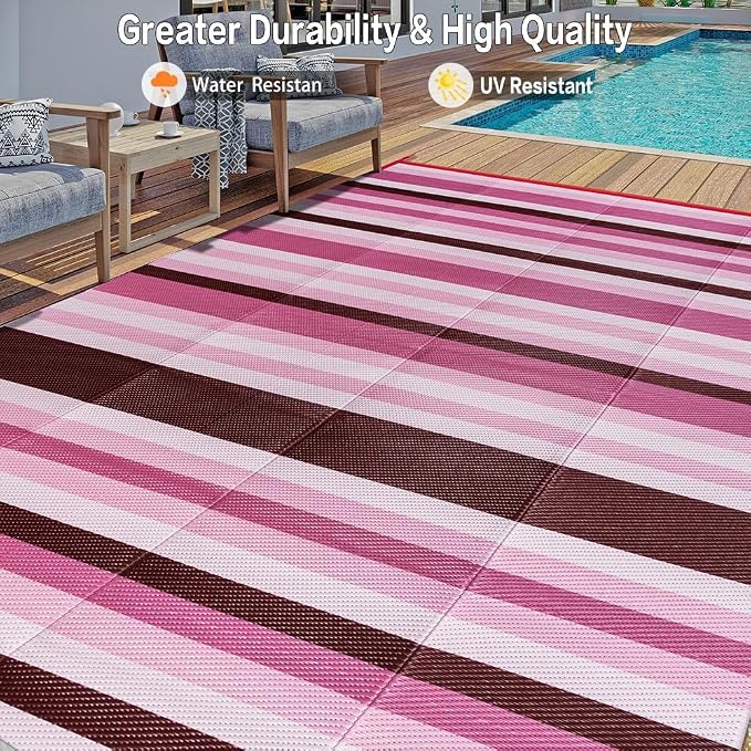 HUGEAR Outdoor Waterproof Rug 9'x12' Plastic Straw Rugs Washable Reversible - Image 4