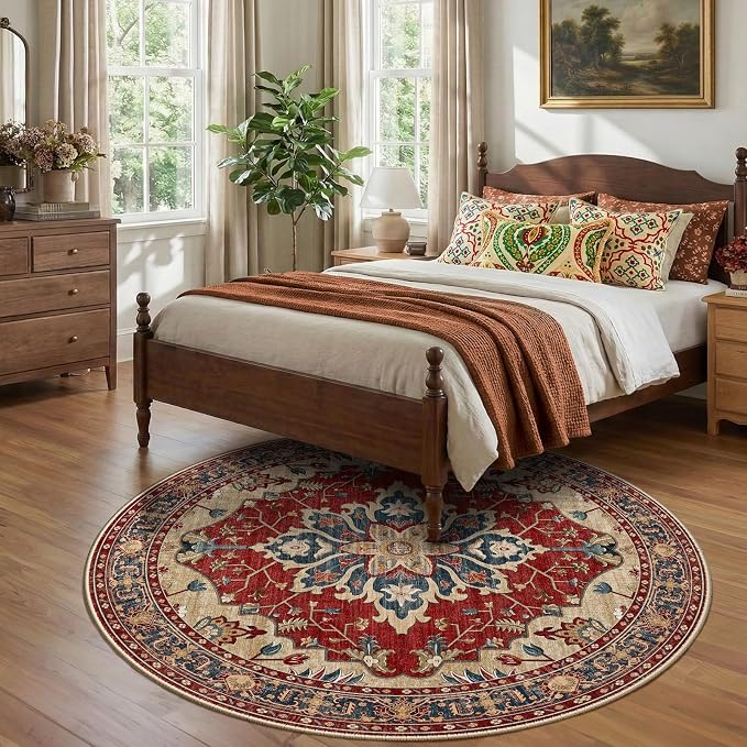 RELEANY Area Rugs Round 7ft Washable Non-Slip, Floral Vintage Distress - Image 2