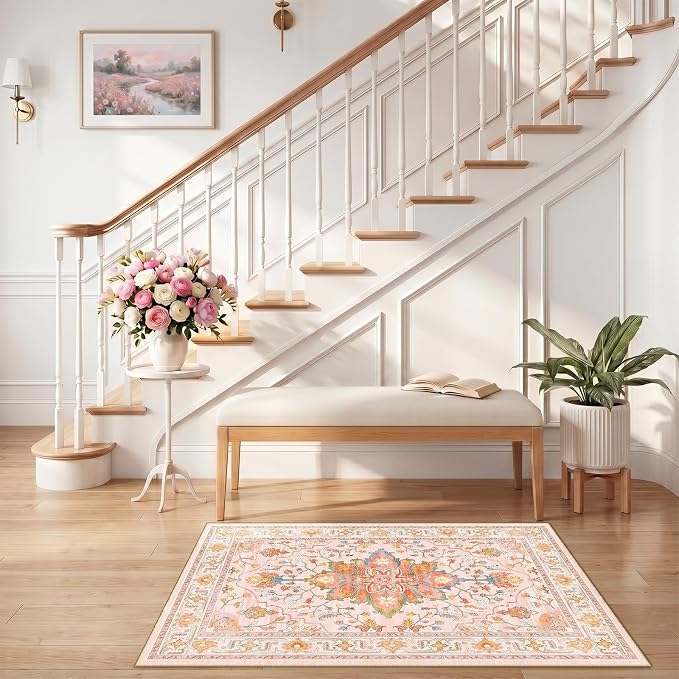 RELEANY Area Rugs Small 2'6"x4' Washable Non-Slip, Floral Vintage Distress - Image 2