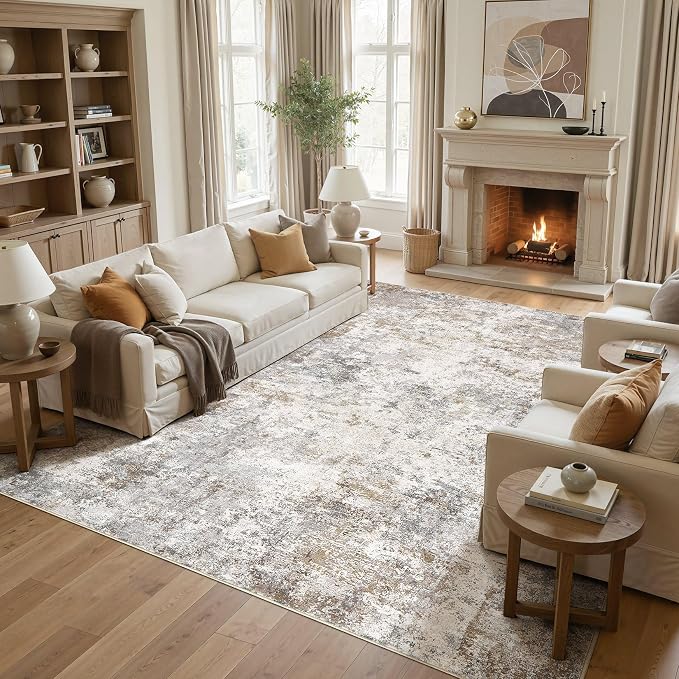 UERMEI Square Area Rugs : Washable 12x12 Neutral Modern Abstract Carpet by UERMEI
