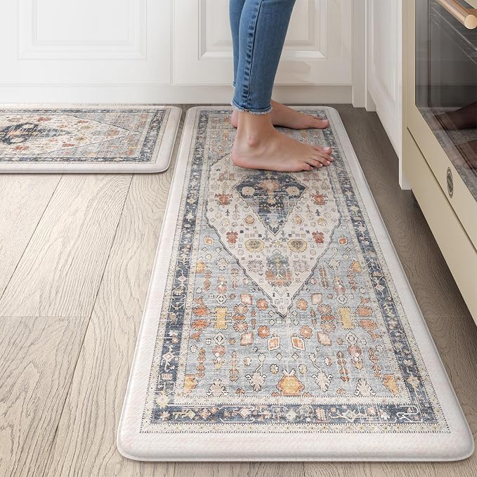Collive Boho Kitchen Mats for Floor 2 PCS, Cushioned Anti Fatigue Kitchen Floor by Collive