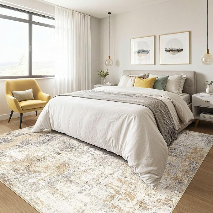 Square Rug 7x7 Living Room: Large Washable Abstract Modern Soft Area Rug Stain - Image 4