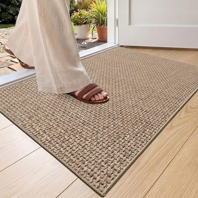 Color&Geometry Ultra Thin Indoor Door Mat 24"x36", Non Slip Rubber Backed Dirt by COLORG