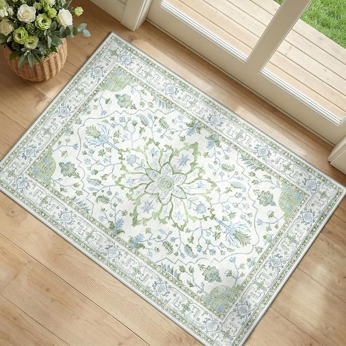 RELEANY Area Rugs Small 2'x3' Washable Non-Slip, Floral Vintage Distress by RELEANY