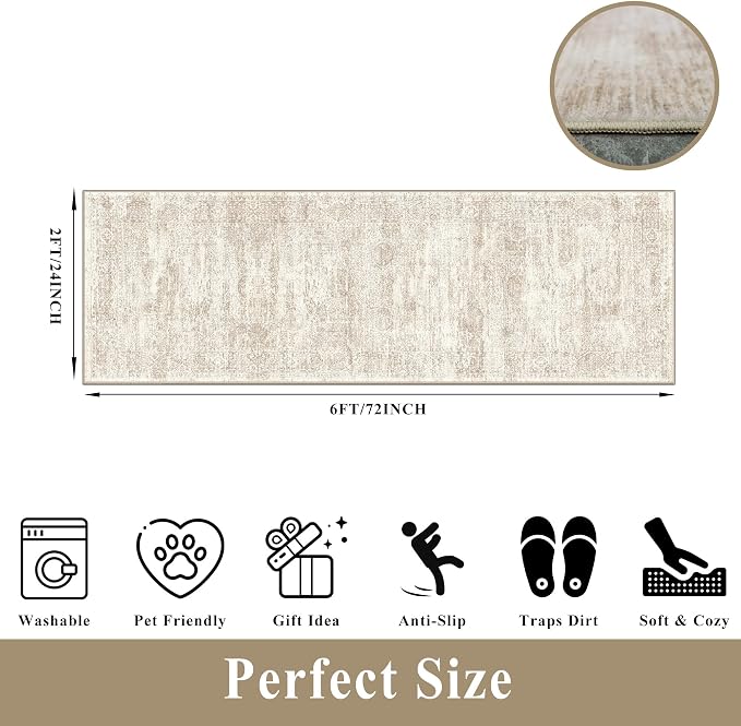 2x6 Runner Rug Hallway Washable, Non Slip - Image 2