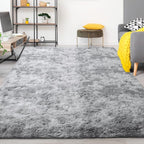 FlyDOIT Large Area Rugs for Living Room, 5x8 Feet Tie-Dyed Light Grey Shaggy - Image 9