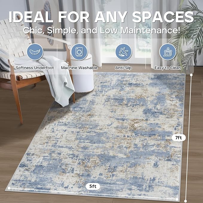5x7 Area Rugs for Living Room Rug Washable: Modern Rug for Dining Room Bedroom - Image 2