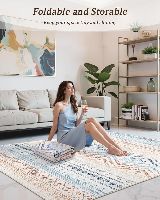 Miukiki 8x10 Area Rug for Living Room Moroccan Washable Rugs Non Slip Indoor - Image 5