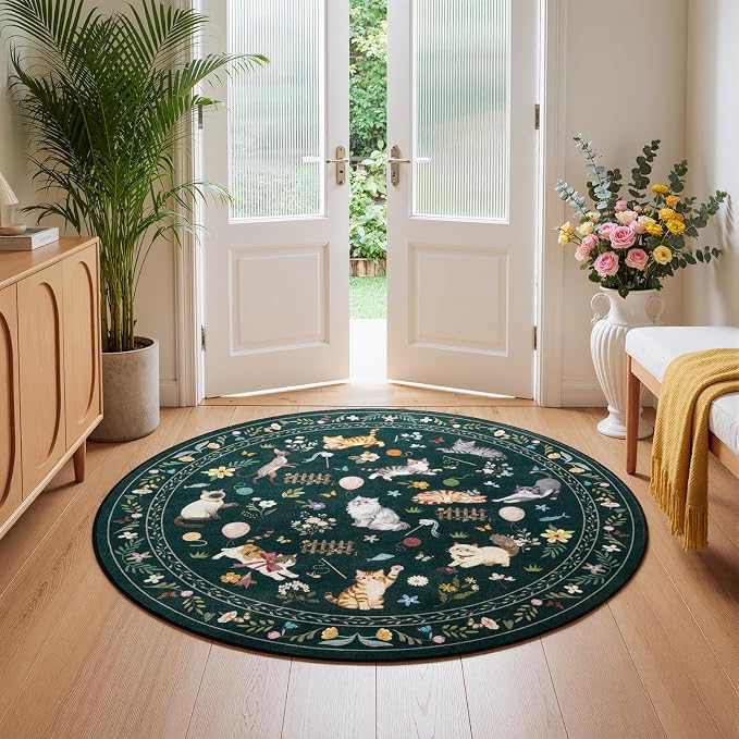 Unirea 4x4 Black Cat Round Area Rugs, Washable Soft Non Slip Circle Rug - Image 3