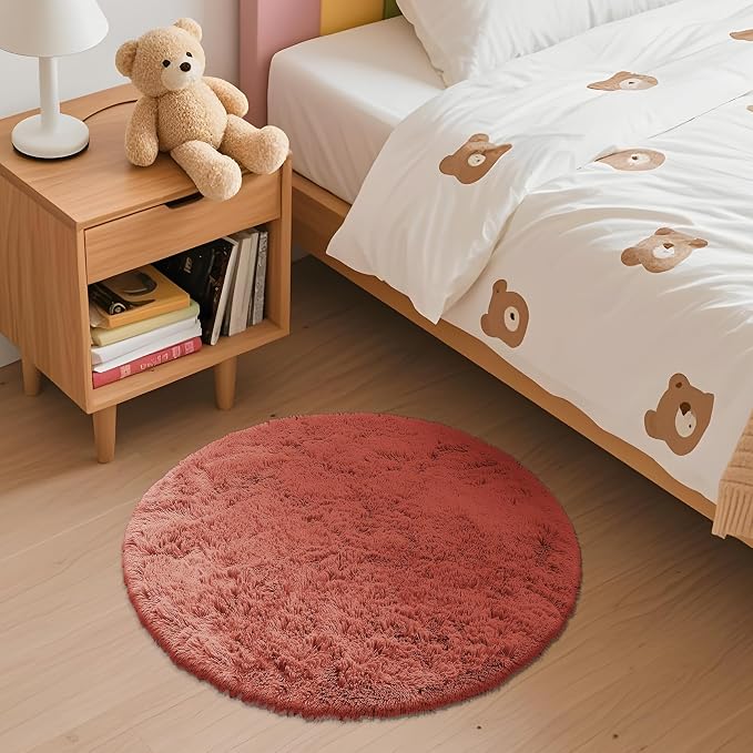 OLANLY Rust Red Round Rugs for Bedroom - Image 3