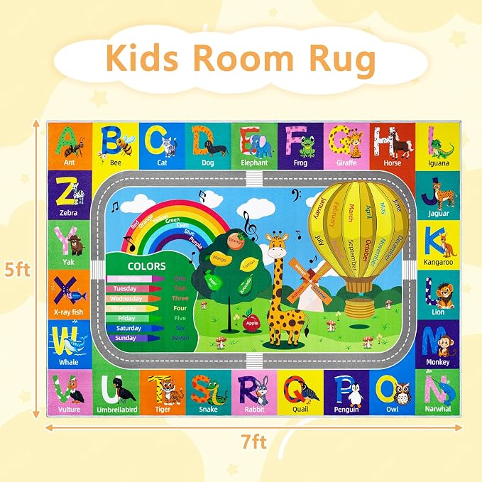 Kids Rug for Playroom Educational ABC Rug Washable Play Mat Learning Alphabet - Image 2
