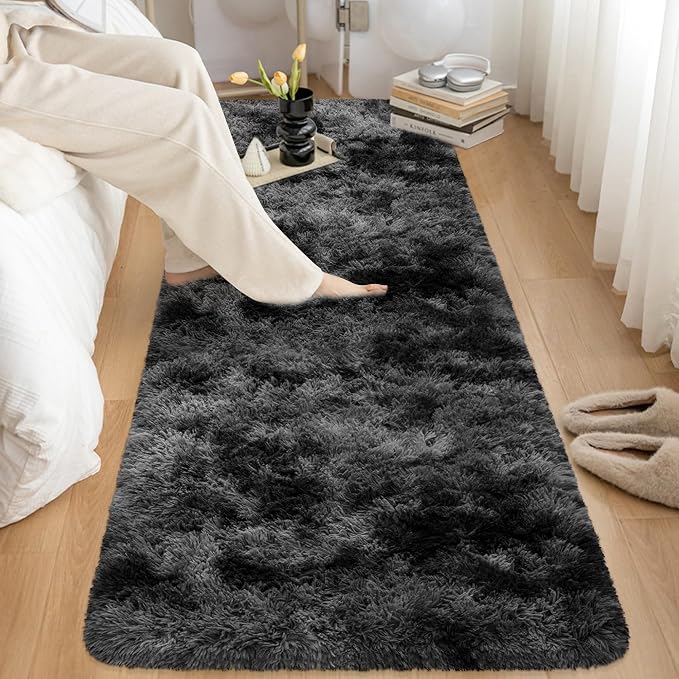 2x5 Feet Tie-Dye Black Grey Runner Rug - Image 8
