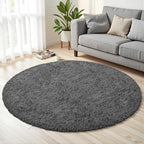 Dark Gray Round Fluffy Rug 5ft Plush Fuzzy Shaggy Carpet, Soft Rugs by Unknown