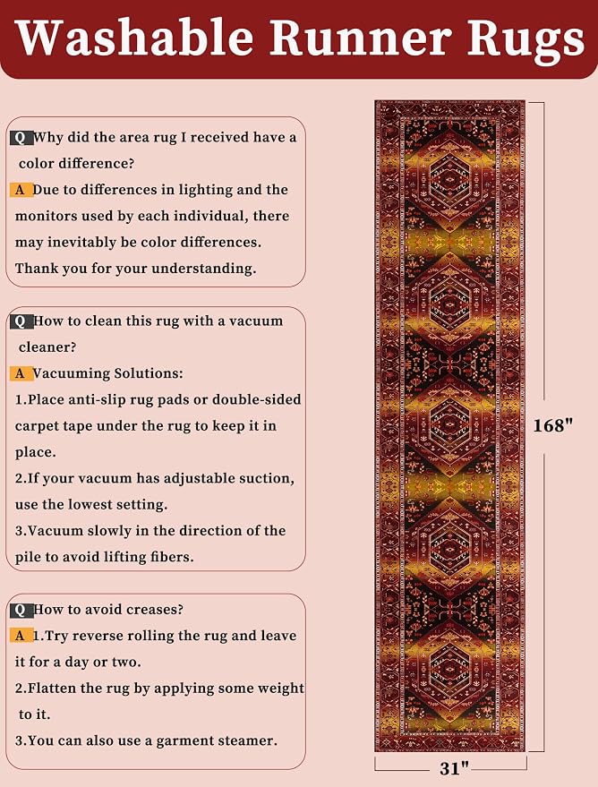 SERISSA Runner Rug for Hallways, Extra Long Boho Rug Ultra Soft Vintage Rustic - Image 6