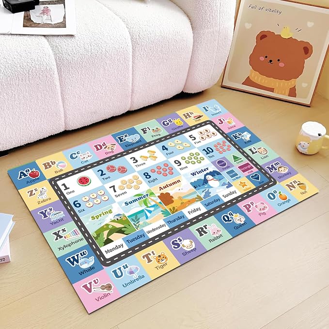 Kids ABC Rug for Playroom, Classroom Alphabet Area Carpet Playmat, Washable by SXHYSM