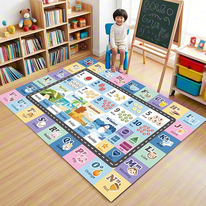 Kids ABC Rug for Playroom, Classroom Alphabet Area Carpet Playmat, Washable - Image 3