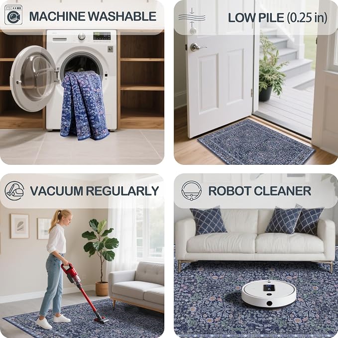 8x10 Washable Area Rugs for Living Room, Stain Resistant Vintage Rugs for - Image 6