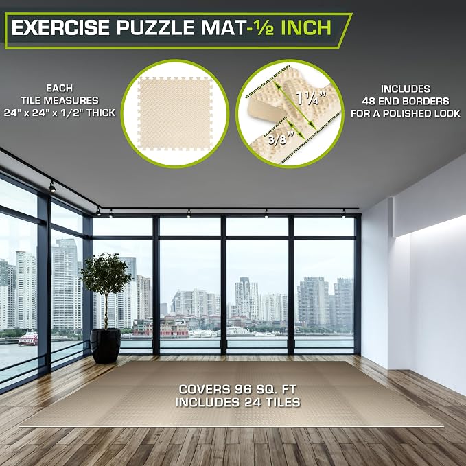 ProsourceFit Exercise Puzzle Mat 1/2-inch, EVA Interlocking Foam Floor Tiles - Image 2