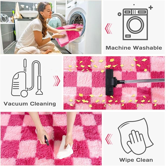 Checkered Rugs for Living Room 6x9, Ultra Soft Fluffy Rug for Bedroom, Modern - Image 5