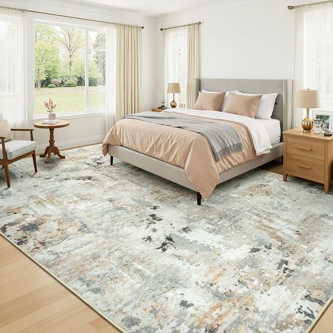 10x14 Area Rugs for Living Room, Abstract Neutral Large Washable Rug, Indoor - Image 7