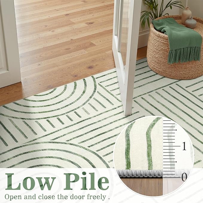 DCX Abstract Machine Washable 3x5 Rug, Sage Green Modern Accent Rug - Image 4