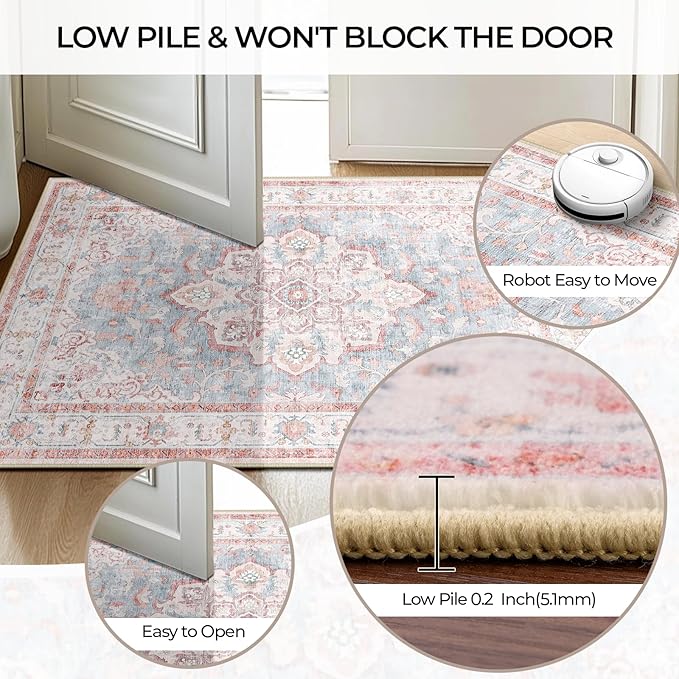 CAPALOCA Machine Washable Rugs Nursery Rug Sq4ft Cute Girl Non Slip Low Pile - Image 5