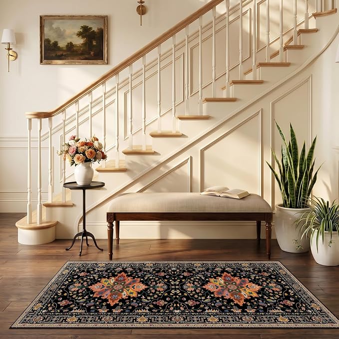 RELEANY Area Rugs Runner 2'6"x5' Washable Non-Slip, Floral Vintage Distress - Image 2