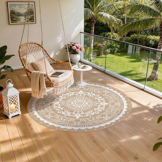 Pauwer Waterproof Outdoor Rug 6ft, Reversible Plastic Straw Patio Camping Rug - Image 6