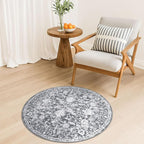 KILOCOCO Round Rug 3ft Vintage Floral Small Circle Rug Machine Washable - Image 2