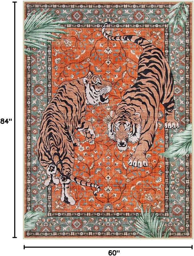 Moynesa Tiger 5x7 Area Rug, Boho Washable Living Room Rug, Non Slip Rugs - Image 2