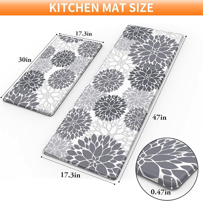 StepLively Kitchen Mats for Floor 2PCS, 0.47" Anti Fatigue Mats for Kitchen - Image 2